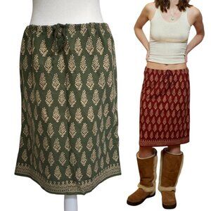 Vintage Abercrombie & Fitch Y2K Green & Tan Floral Skirt Bohemian Festival